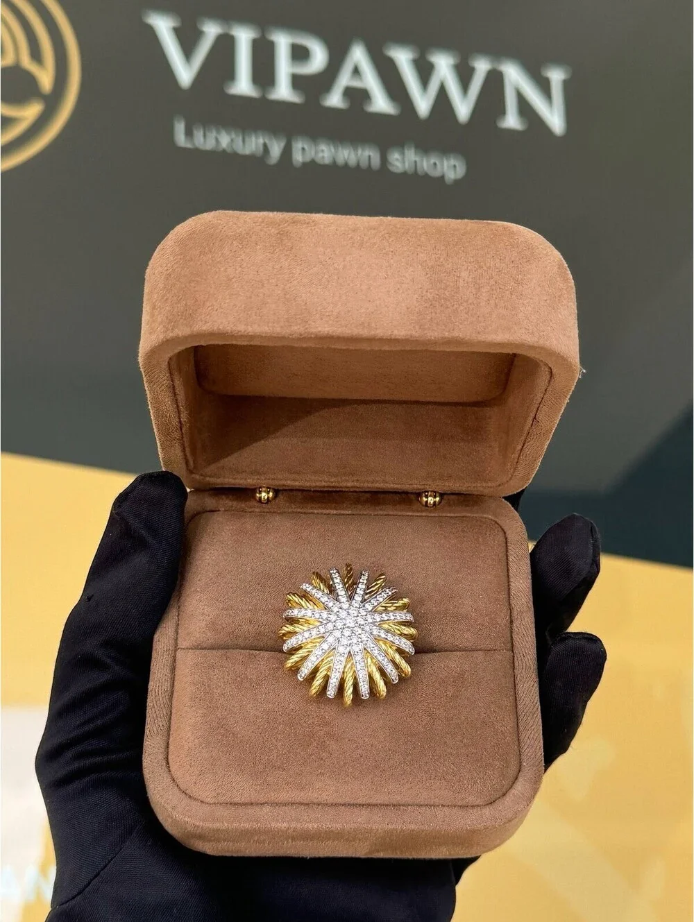 David Yurman Starburst Diamond Pave Cocktail Ring 18k YG